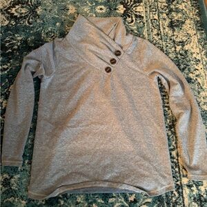 Gray Button-Accent Funnel Neck Long Sleeve Top